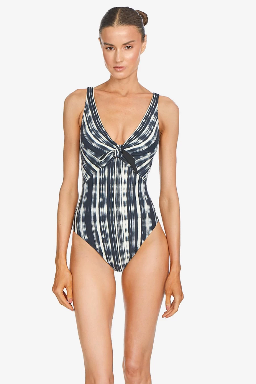 Robin Piccone Women's Jana Plunge One Piece Swimsuit - Black/Ecru Monokini