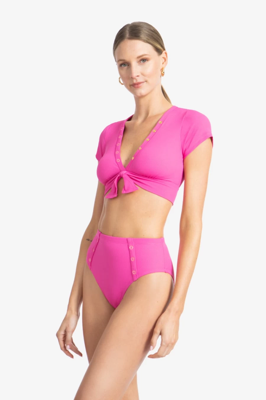 Robin Piccone Women's Amy High Waist Bikini Bottom - Retro Swimwear for Women