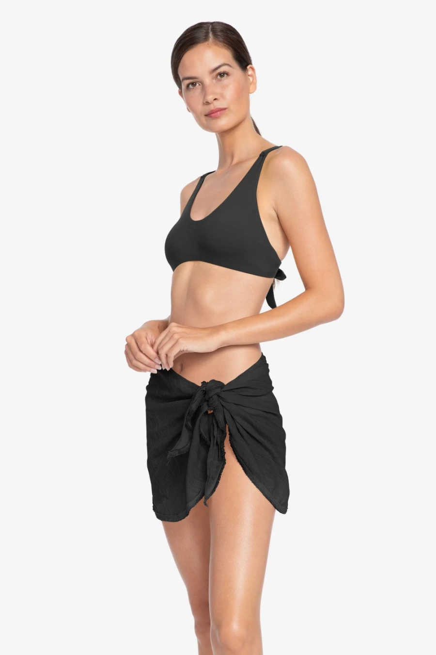 Robin Piccone Women's Black Michelle Fringe Side Tie Pareo Beach Cover-Up
