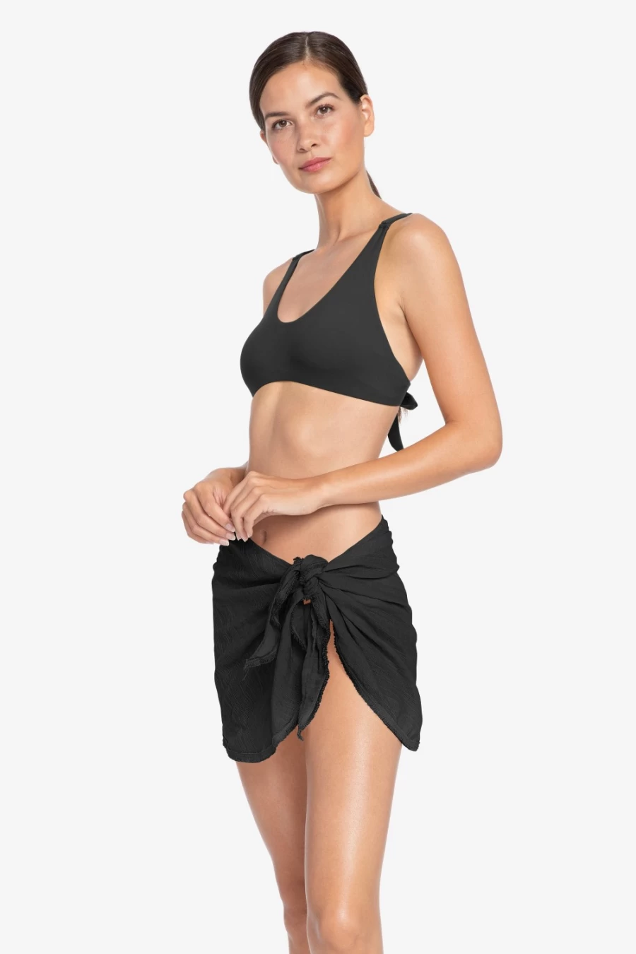 Robin Piccone Women's Black Michelle Fringe Side Tie Pareo Wrap Skirt Beach Cover-Up