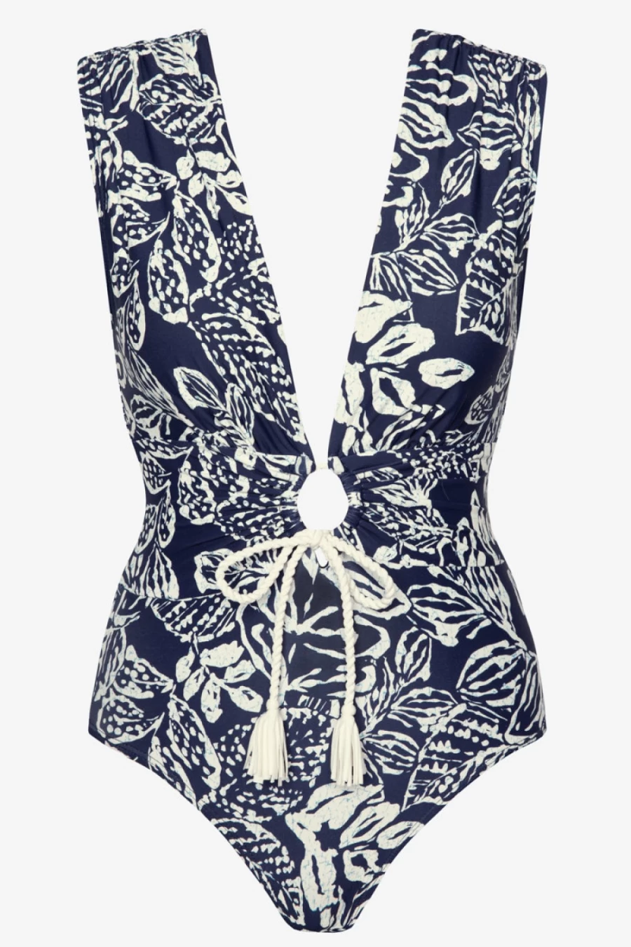 Robin Piccone Women's Indah Shirred One Piece Swimsuit in Navy/Ecru
