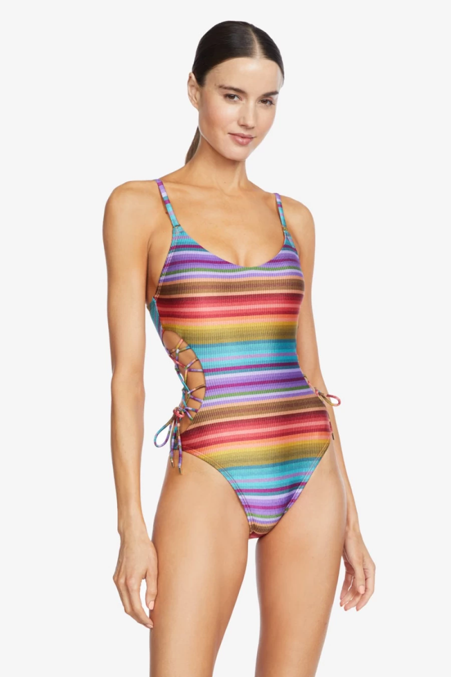 Robin Piccone Women's Ines Lace Up One Piece Swimsuit in Multi Color