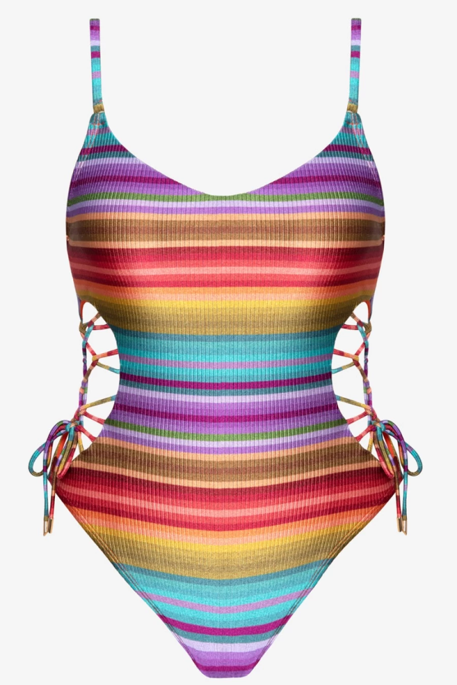 Robin Piccone Women's Ines Lace Up One Piece Swimsuit in Multi Color