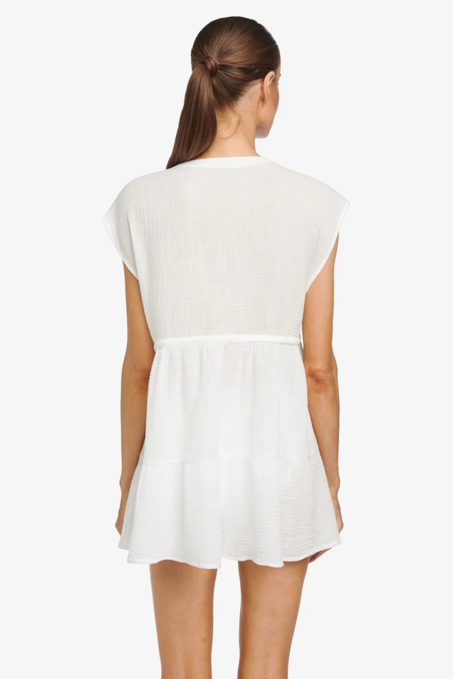 Robin Piccone Women's White Bubble Gauze Flouncy Dress - Elegant Flowy Summer Dress