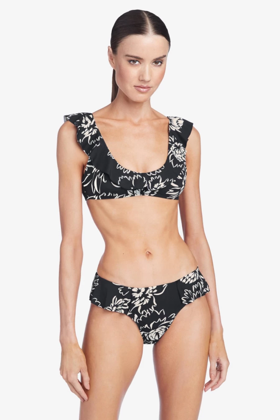 Robin Piccone Women's Black Gracie Ruffle Scoop Top