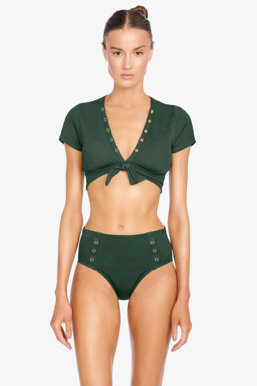 Robin Piccone Women's Amy High Waist Bikini Bottom - Retro Swimwear for Women