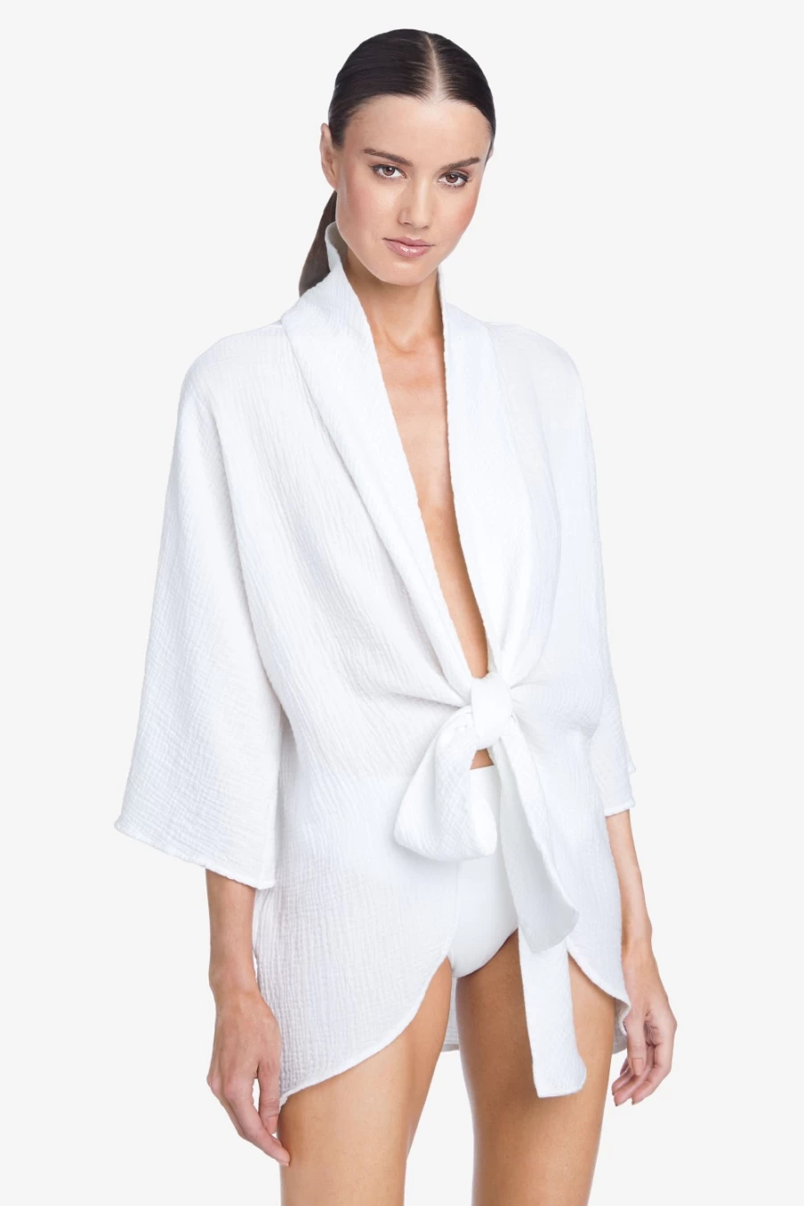 Robin Piccone Women's White Bubble Gauze Caftan - Flowy Beach Cover-Up Dress