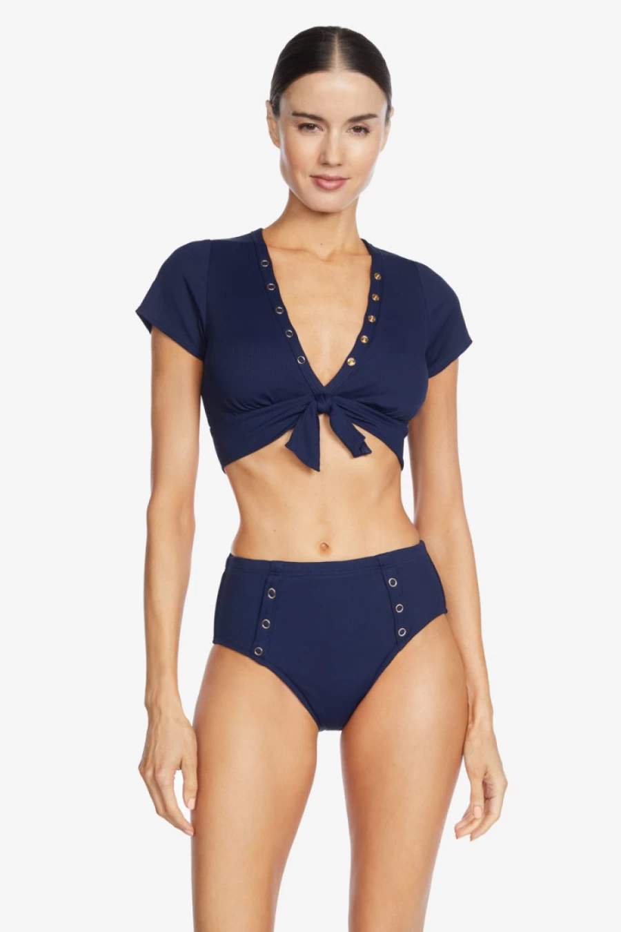 Robin Piccone Women's Navy High Waist Bikini Bottom - Amy Style Swimwear
