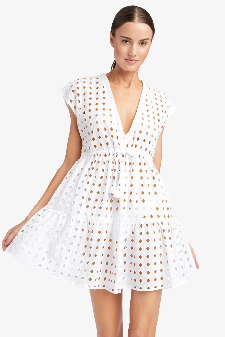 Robin Piccone Women's White Sarah Eyelet Dress - Floral Lace Summer Dress