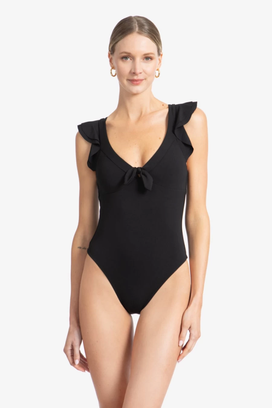 Robin Piccone Women's Black Ava Ruffle One Piece Swimsuit