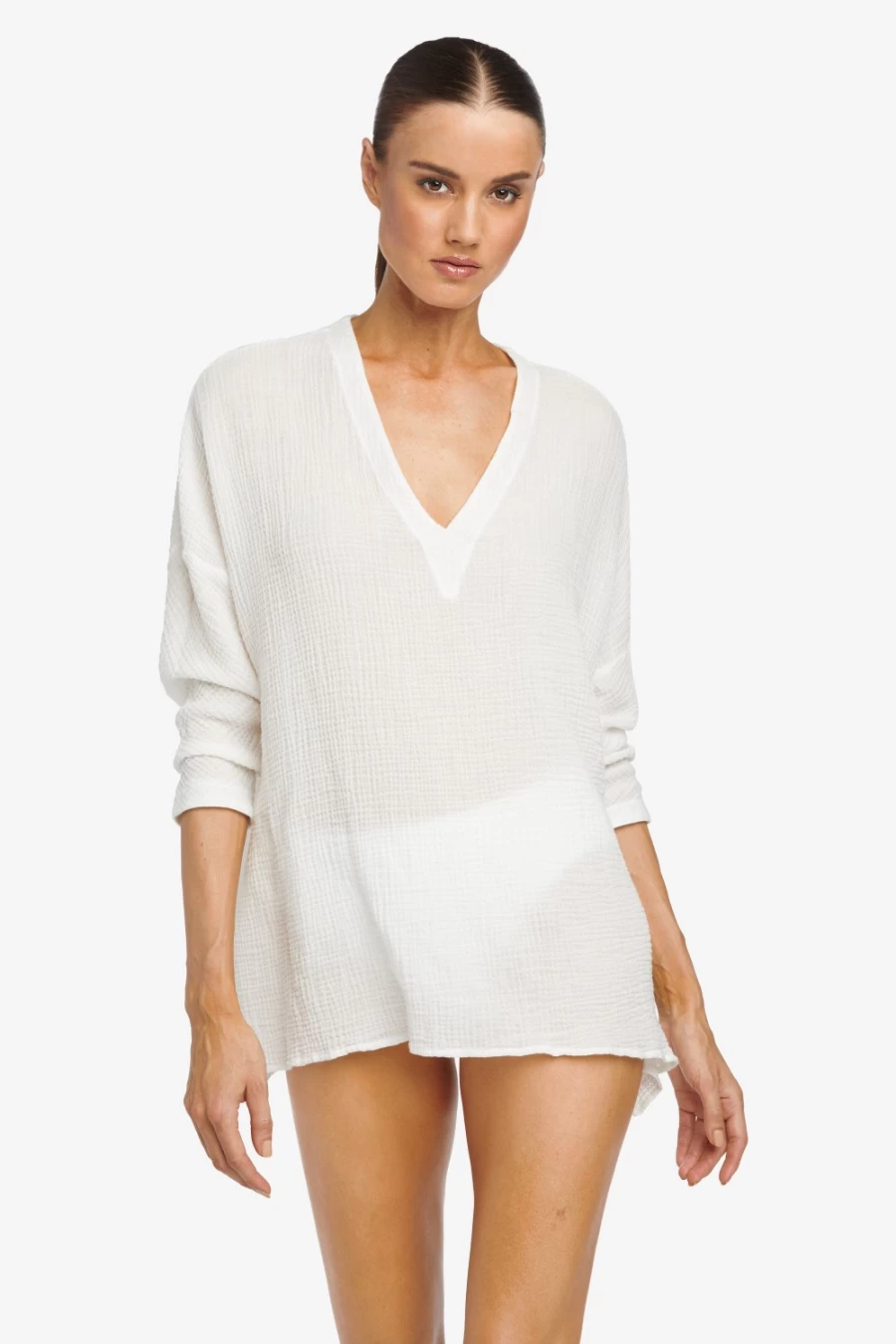 Robin Piccone Women's White Bubble Gauze Tunic Top