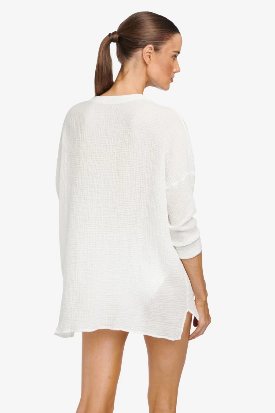 Robin Piccone Women's White Bubble Gauze Tunic Top