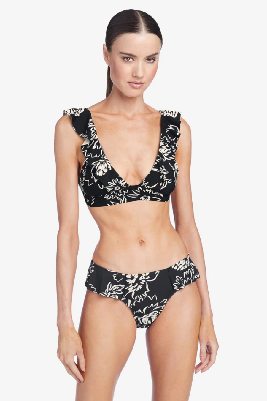 Robin Piccone Women's Black Gracie Side Ruffle Bottom Swimsuit